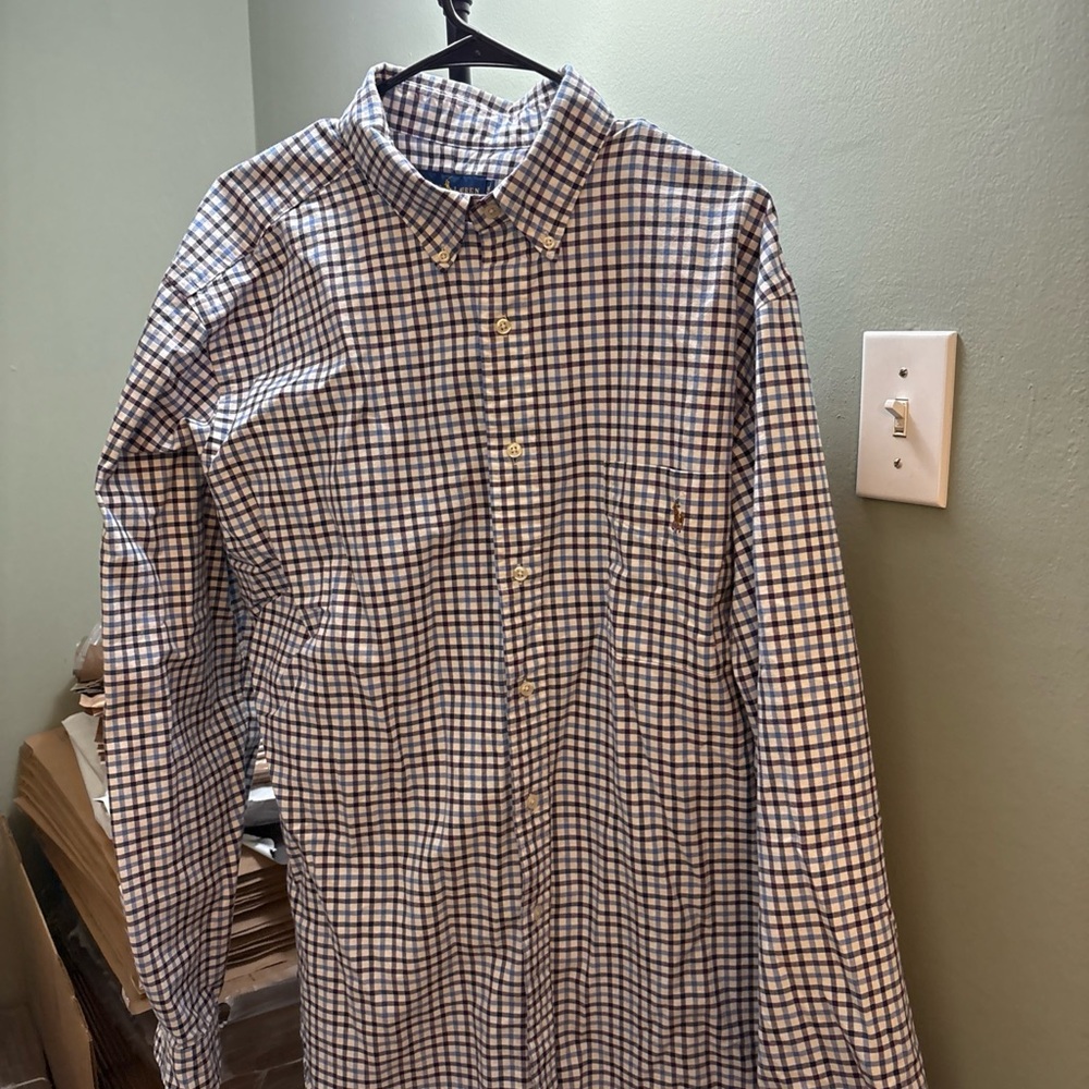 Ralph Lauren Blue and White Checkered Shirt XL Tall